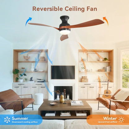 Ceiling Fan With Remote LED Light 3 Blades Black