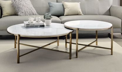 Set of two marble top nesting tables with gold frames, white finish HouseOfZazla on Tampa Home & Garden Store