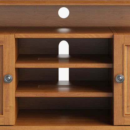 Amherst handcrafted TV media stand in warm wood with open shelves by Unique Piece Furniture on Tampa Home & Garden Store