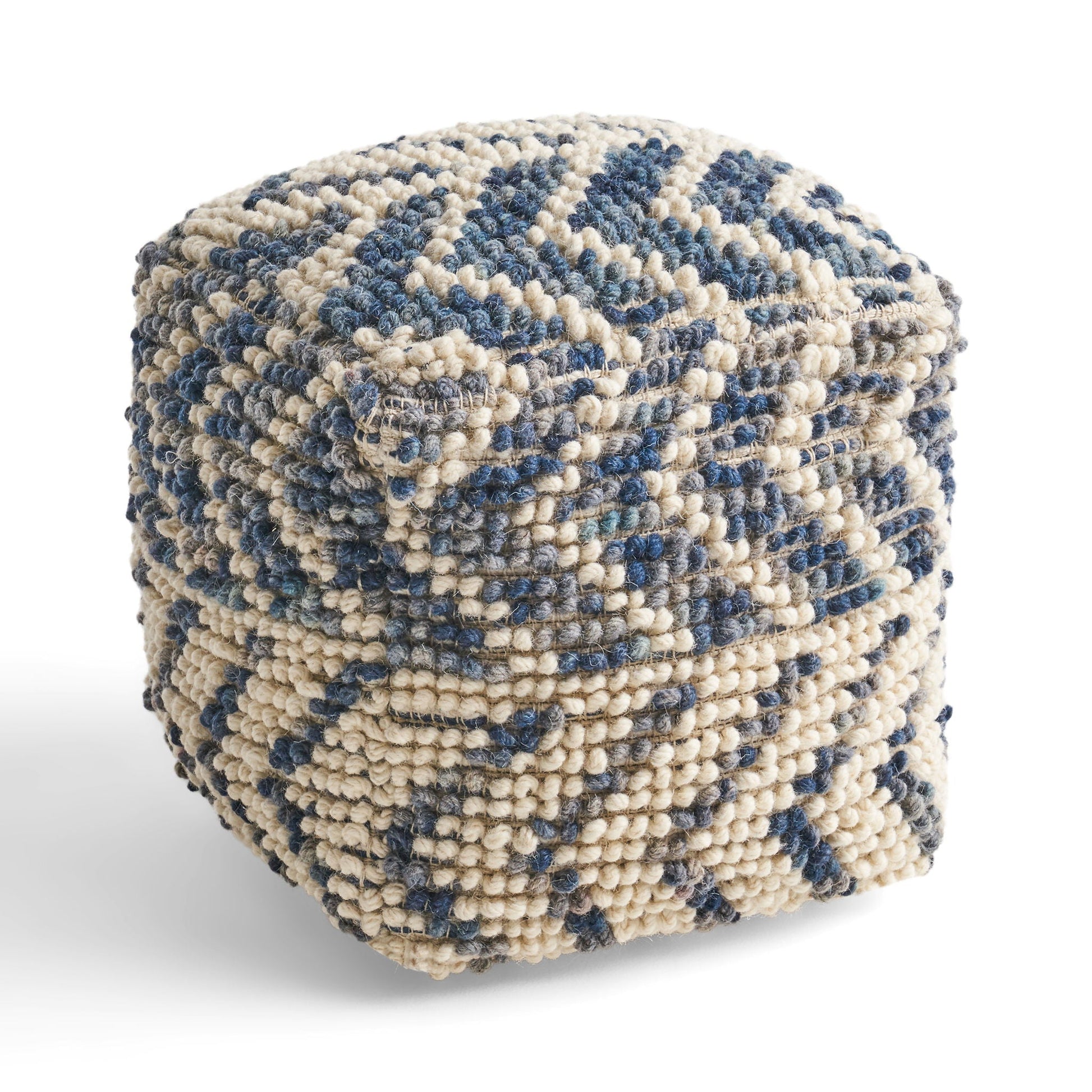 Alina Wool and Cotton Pouf - Natural, chunky knit ottoman in cream and blue by HouseOfZazla on Tampa Home & Garden Store