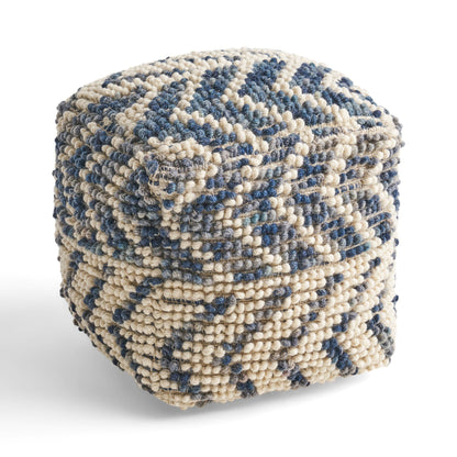 Alina Wool and Cotton Pouf - Natural, chunky knit ottoman in cream and blue by HouseOfZazla on Tampa Home & Garden Store