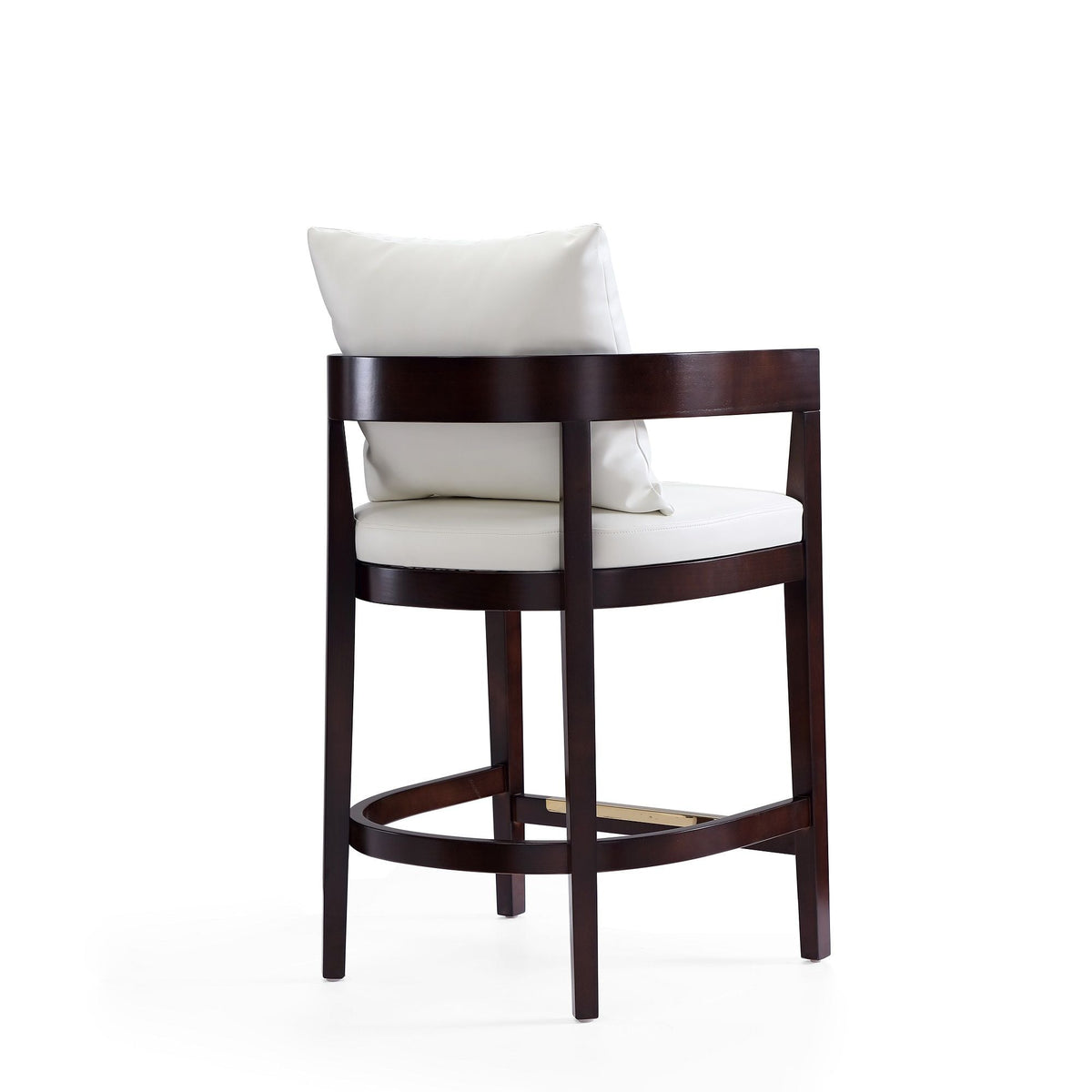 Mid-Century Modern counter height stool with white upholstered seat and back, dark wood frame on Tampa Home & Garden Store