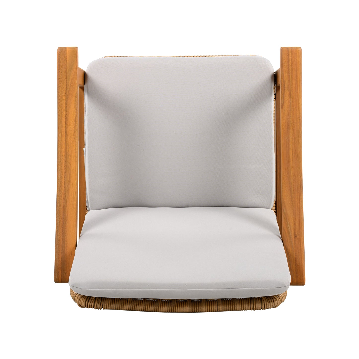 Outdoor dining chair in teak acacia wood with beige cushion by HouseOfZazla on Tampa Home & Garden Store