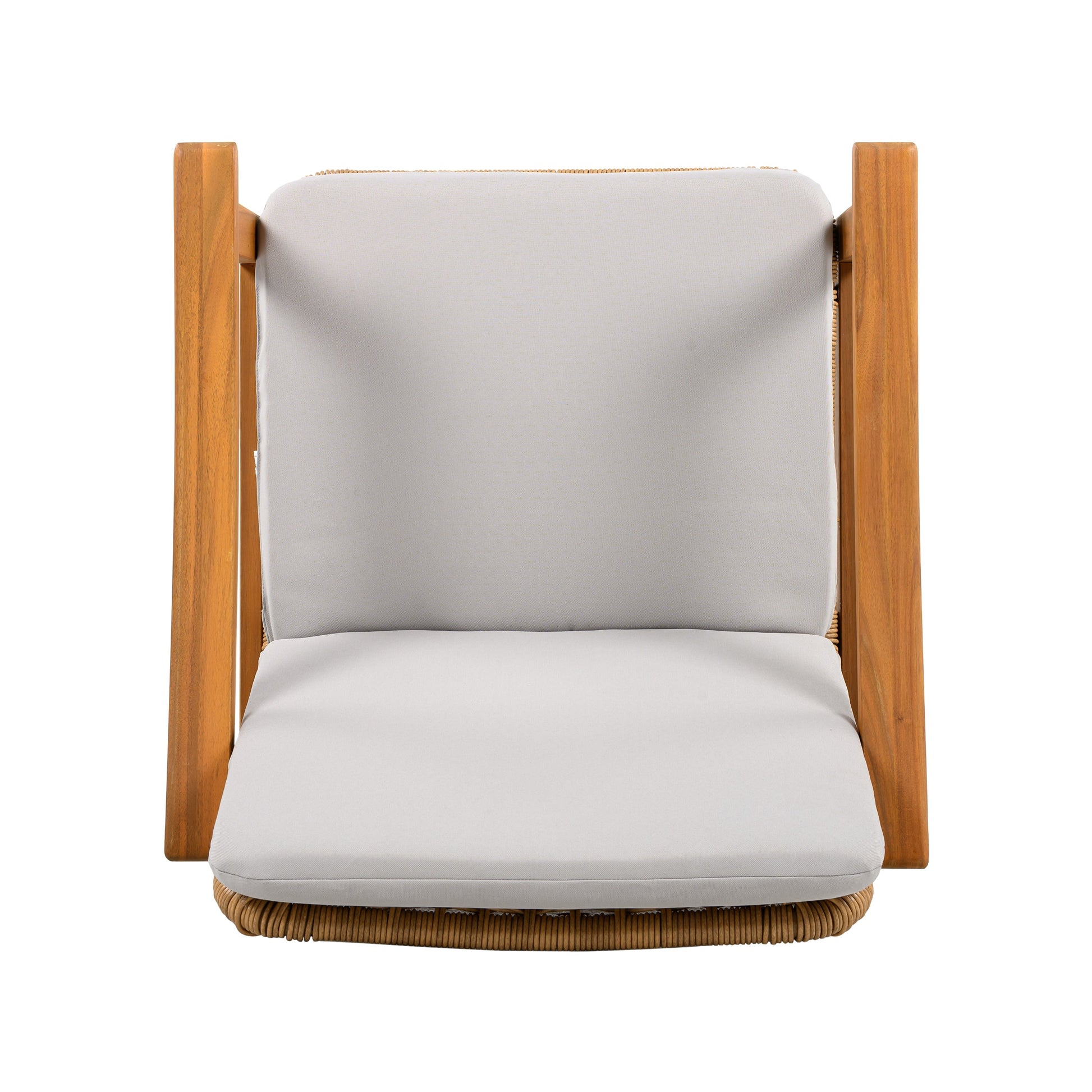 Outdoor dining chair in teak acacia wood with beige cushion by HouseOfZazla on Tampa Home & Garden Store