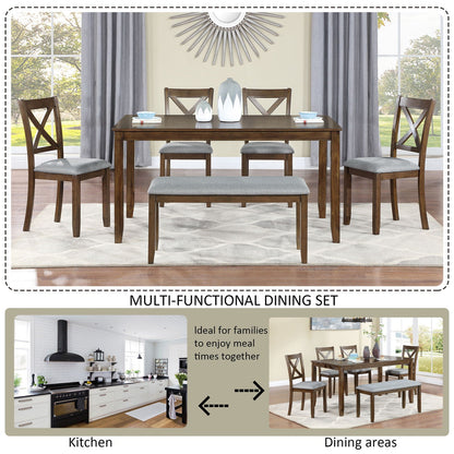 Six Piece Dining Set With A Bench And Four Chairs