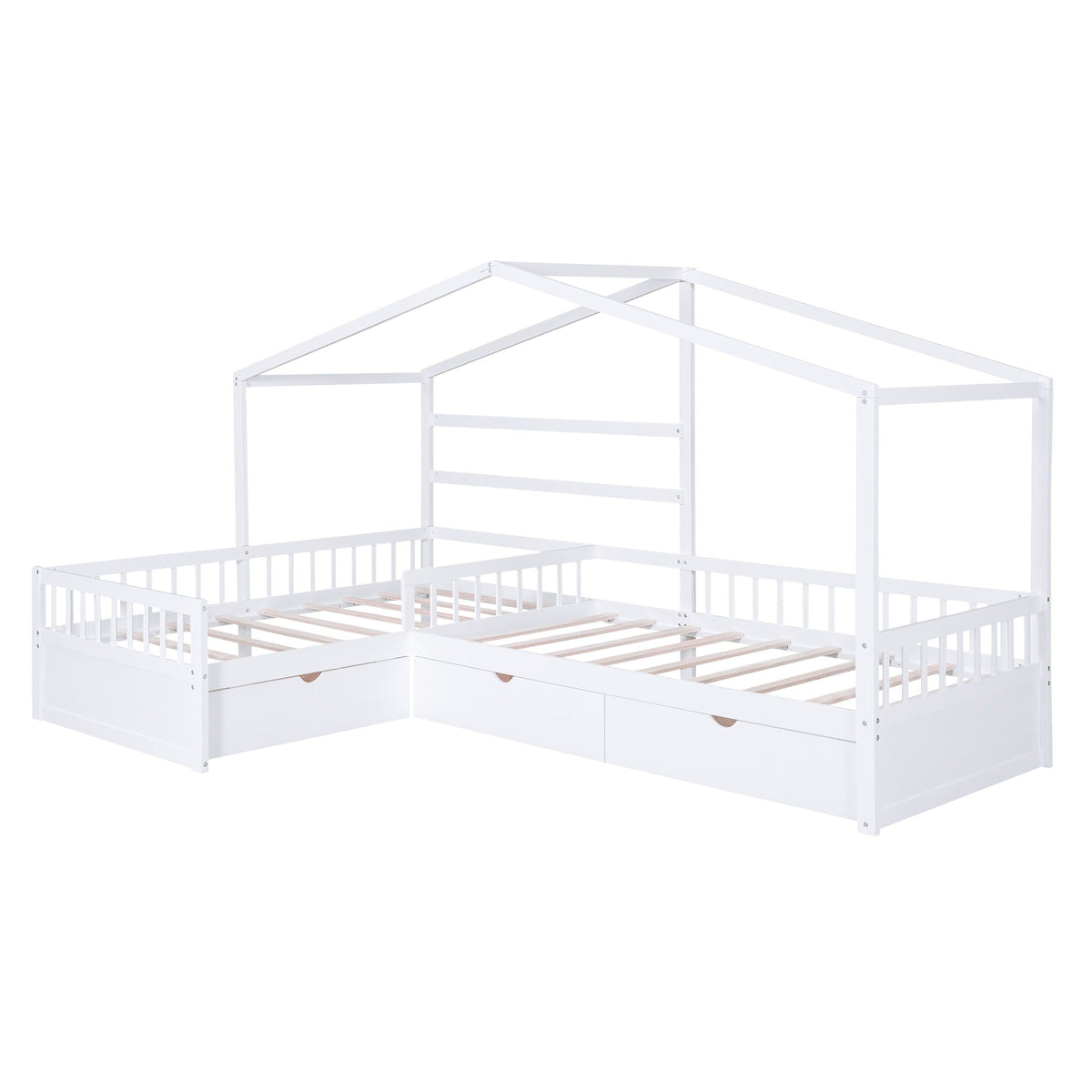L Shape Platform Bed with 3 Storage Drawers, white metal frame by HouseOfZazla on Tampa Home & Garden Store