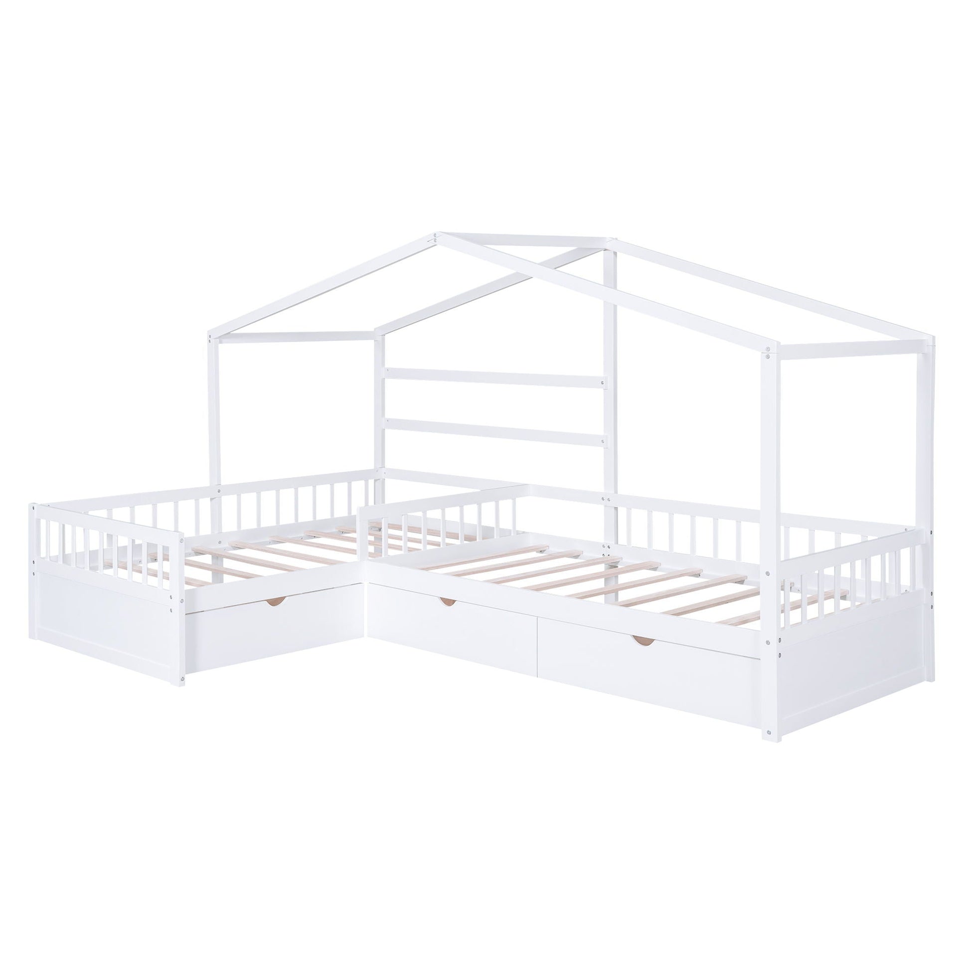 L Shape Platform Bed with 3 Storage Drawers, white metal frame by HouseOfZazla on Tampa Home & Garden Store