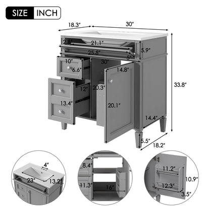 HouseOfZazla bathroom vanity with medicine cabinet, gray storage, 2 soft-close doors, 4 drawers on Tampa Home & Garden Store