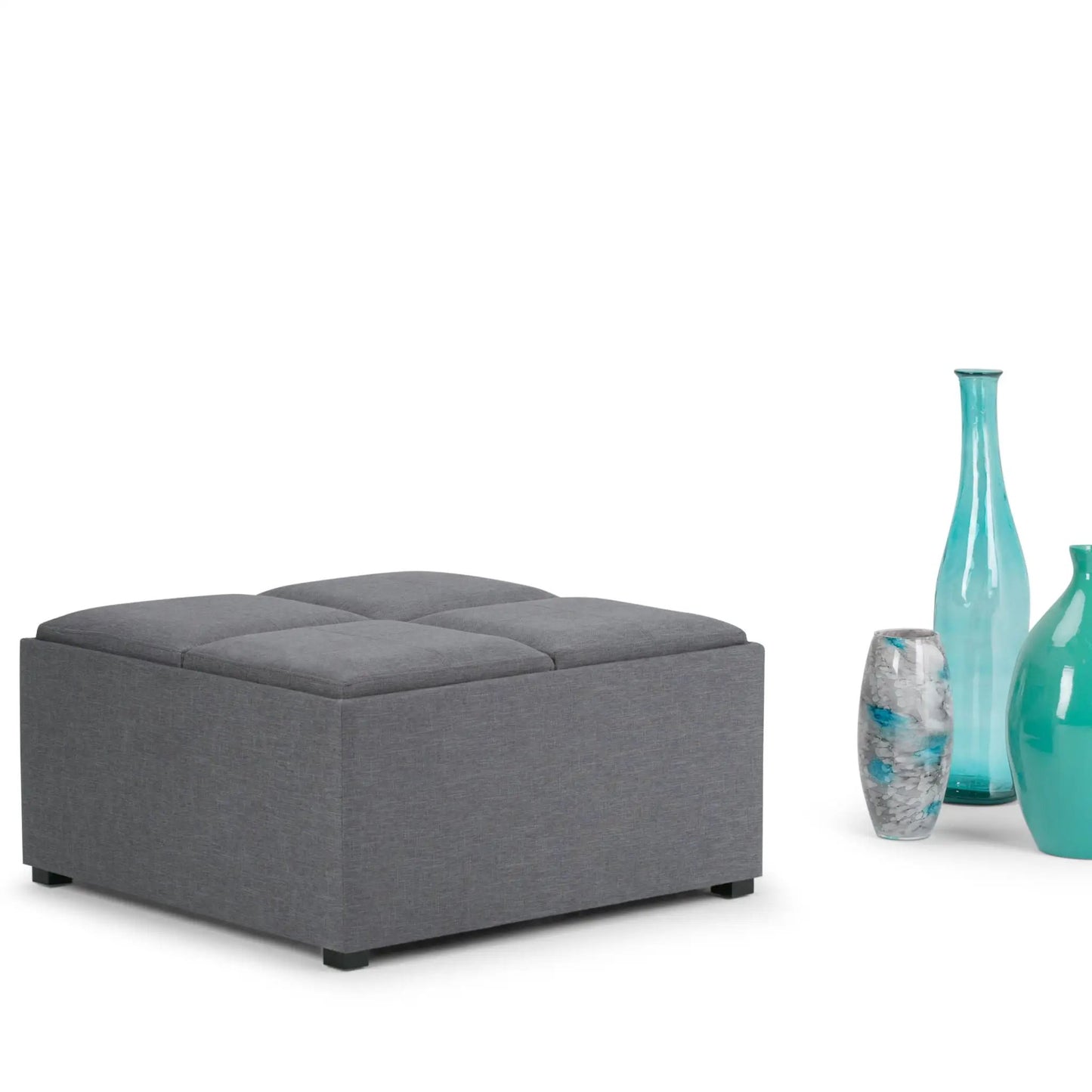 Storage ottoman Avalon square in charcoal gray fabric with tufted lid by Unique Piece Furniture on Tampa Home & Garden Store