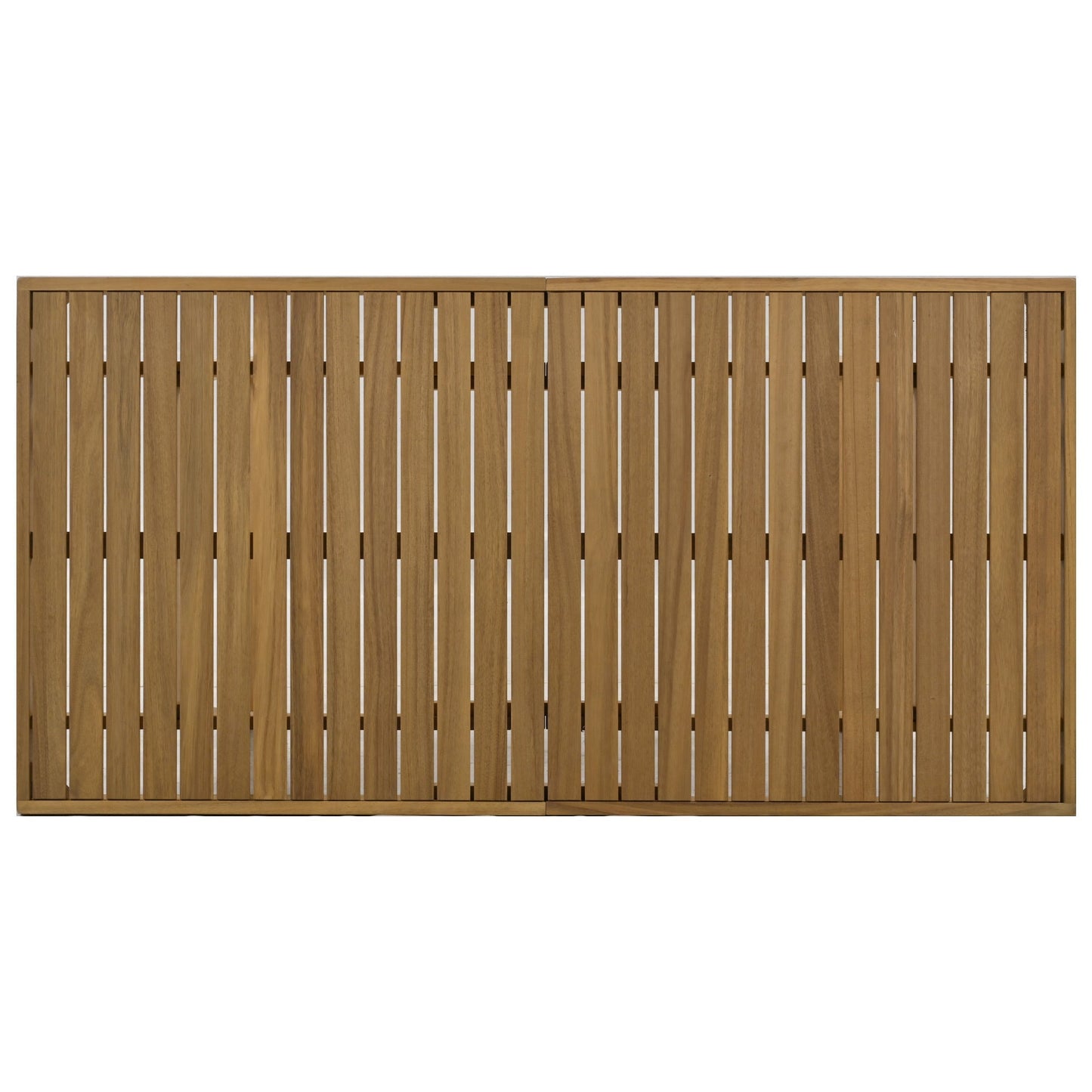U_Style outdoor acacia wood dining set panel, natural brown slat fence backdrop on Tampa Home & Garden Store