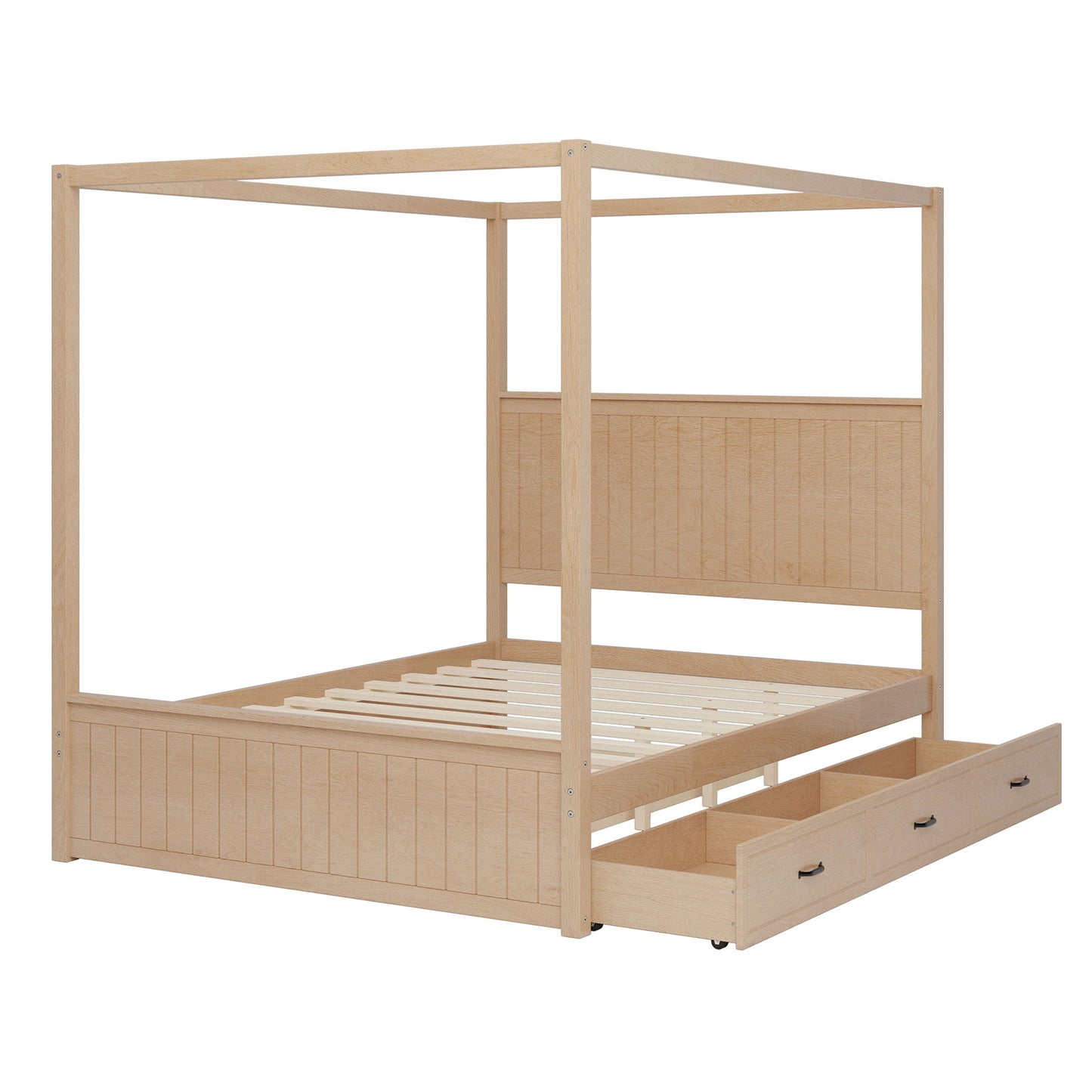 Canopy platform bed with trundle and 3 storage drawers in natural wood by HouseOfZazla on Tampa Home & Garden Store