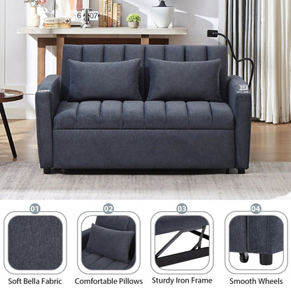 Convertible sleeper loveseat in dark blue-gray fabric with tufted cushions on Tampa Home & Garden Store
