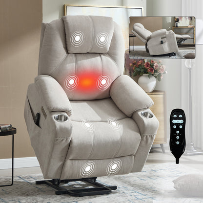 Premium Power Lift Recliner Chair by HouseOfZazla, grey fabric, massage function with remote on Tampa Home & Garden Store