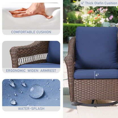 Outdoor swivel rocking wicker chairs set of 2 with navy blue olefin cushions by HouseOfZazla on Tampa Home & Garden Store