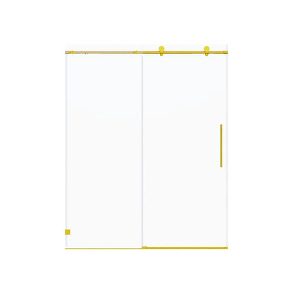Frameless single sliding soft close shower doors gold brass rail by HouseOfZazla on Tampa Home & Garden Store