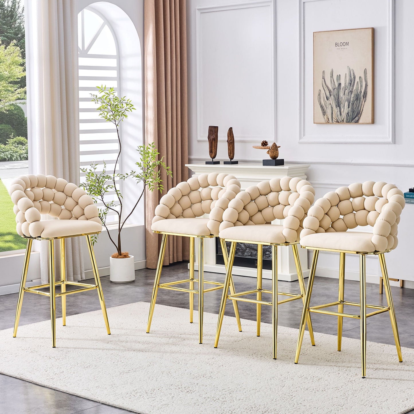 Ball Chain Bubble Tufted Bar Chairs Set Of Two