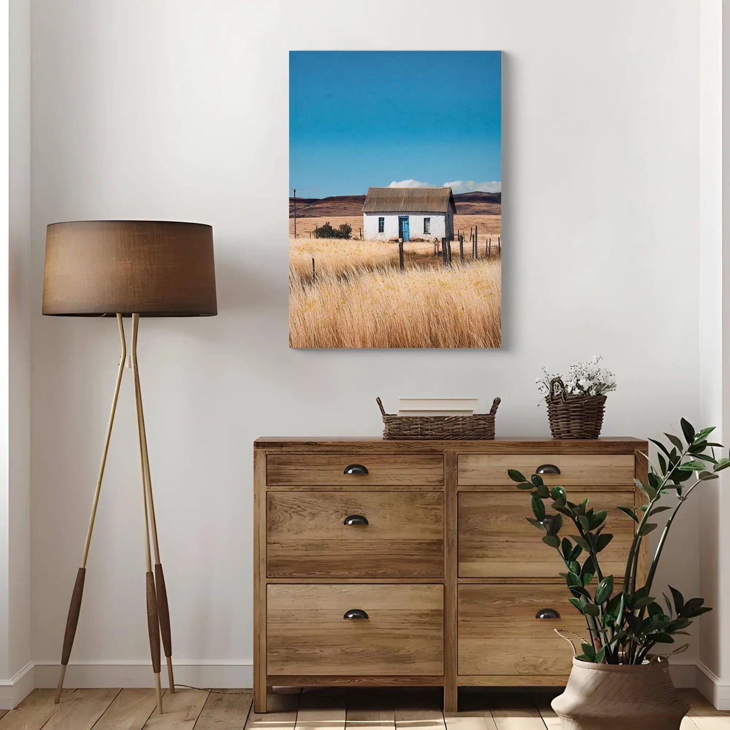 Canvas art House Barn picture in blue tones with blue door by Unique Piece Furniture on Tampa Home & Garden Store
