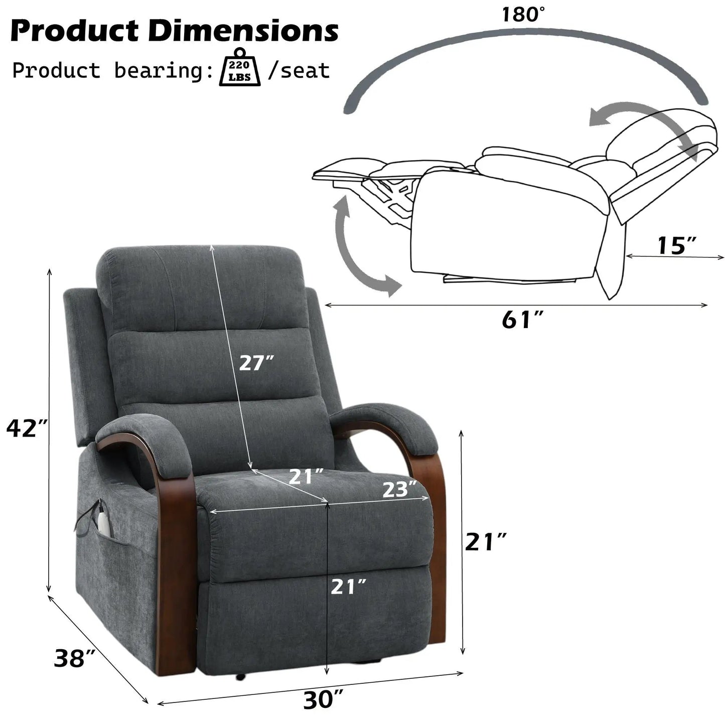 Kayla power lift recliner with heat and massage in gray fabric by Unique Piece Furniture on Tampa Home & Garden Store
