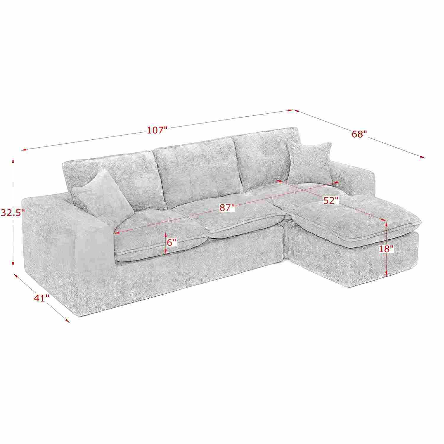 Sectional sofa with moveable ottoman, gray fabric, 3-piece living room set by HouseOfZazla on Tampa Home & Garden Store