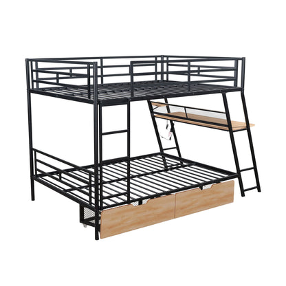 Full-size bunk bed frame in black metal with built-in desk and two drawers by HouseOfZazla on Tampa Home & Garden Store