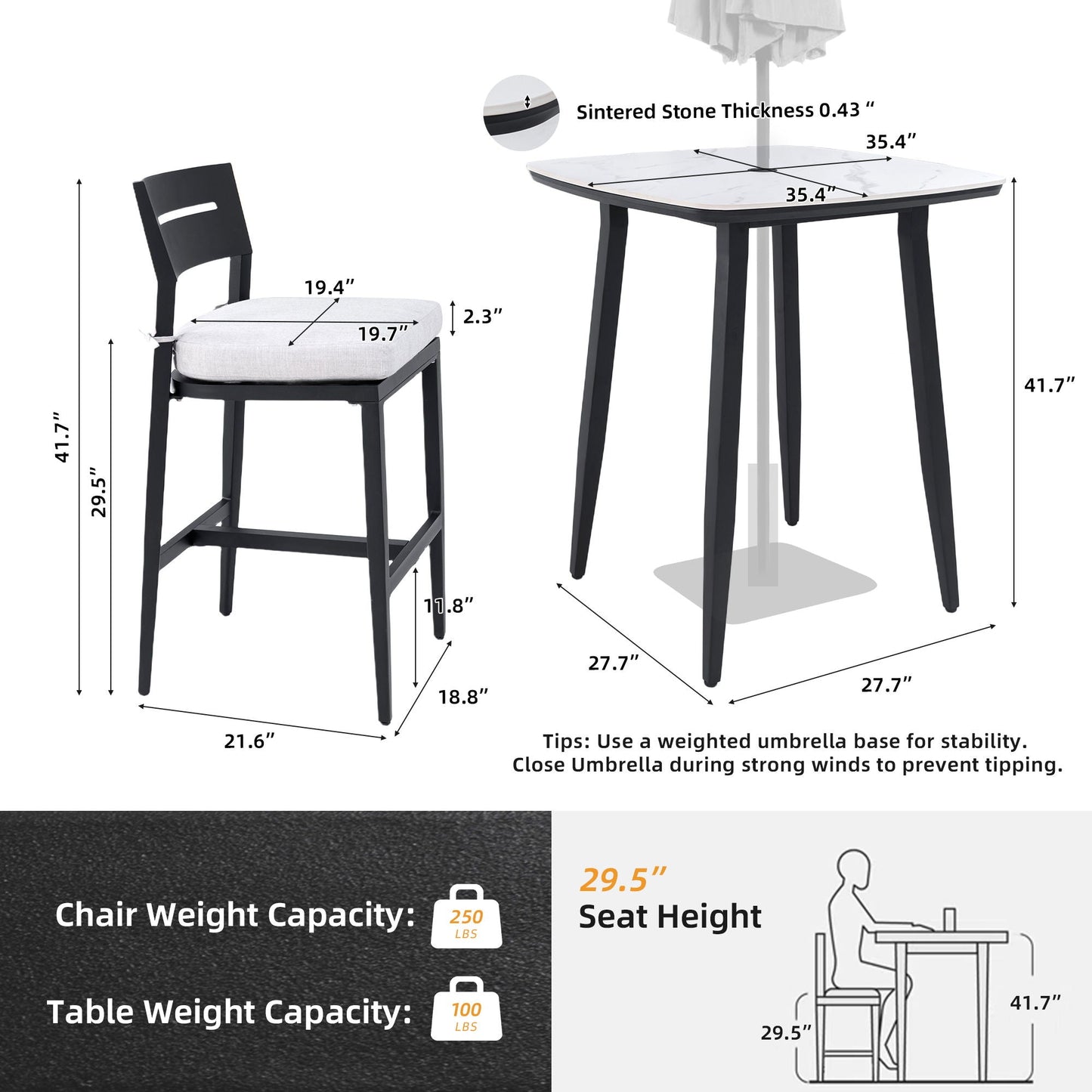 Modern Outdoor Aluminum Patio Bar Set And Stools