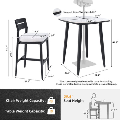 Modern Outdoor Aluminum Patio Bar Set And Stools