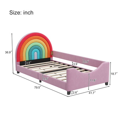 Rainbow arch twin daybed in pink upholstered frame, low-to-ground design by HouseOfZazla on Tampa Home & Garden Store