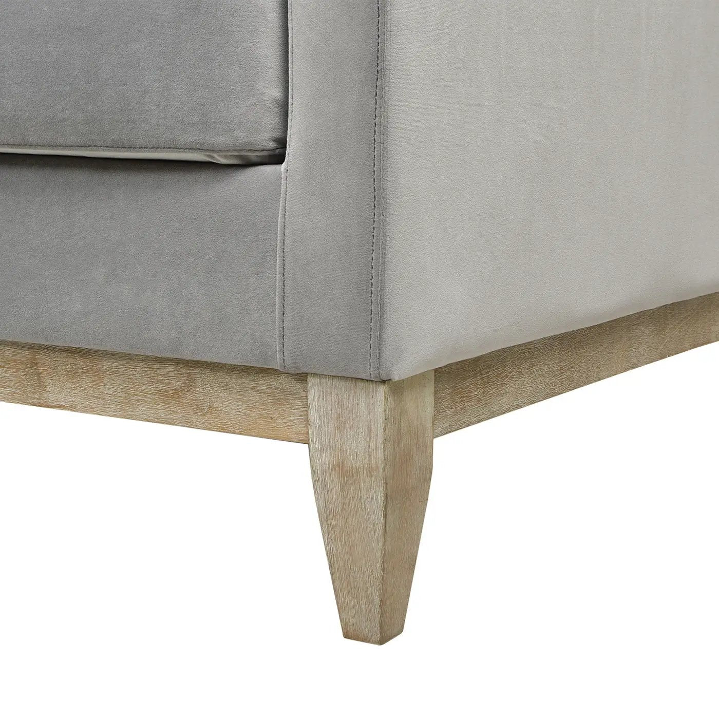 Knox - Modern Farmhouse Sofa grey velvet upholstery with natural wood tapered legs, Unique Piece on Tampa Home & Garden Store