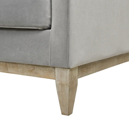 Knox - Modern Farmhouse Sofa grey velvet upholstery with natural wood tapered legs, Unique Piece on Tampa Home & Garden Store
