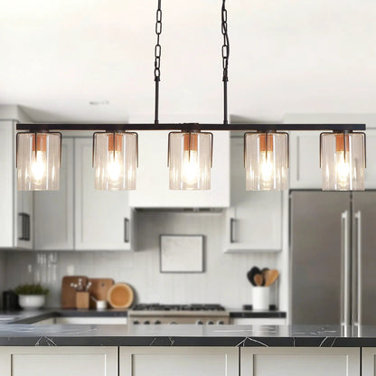 Adjustable Pendant Lighting with Wood Grain