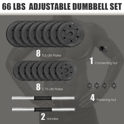 66 Lbs Fitness Dumbbell Weight Set with Adjustable Weight Plates and Handle