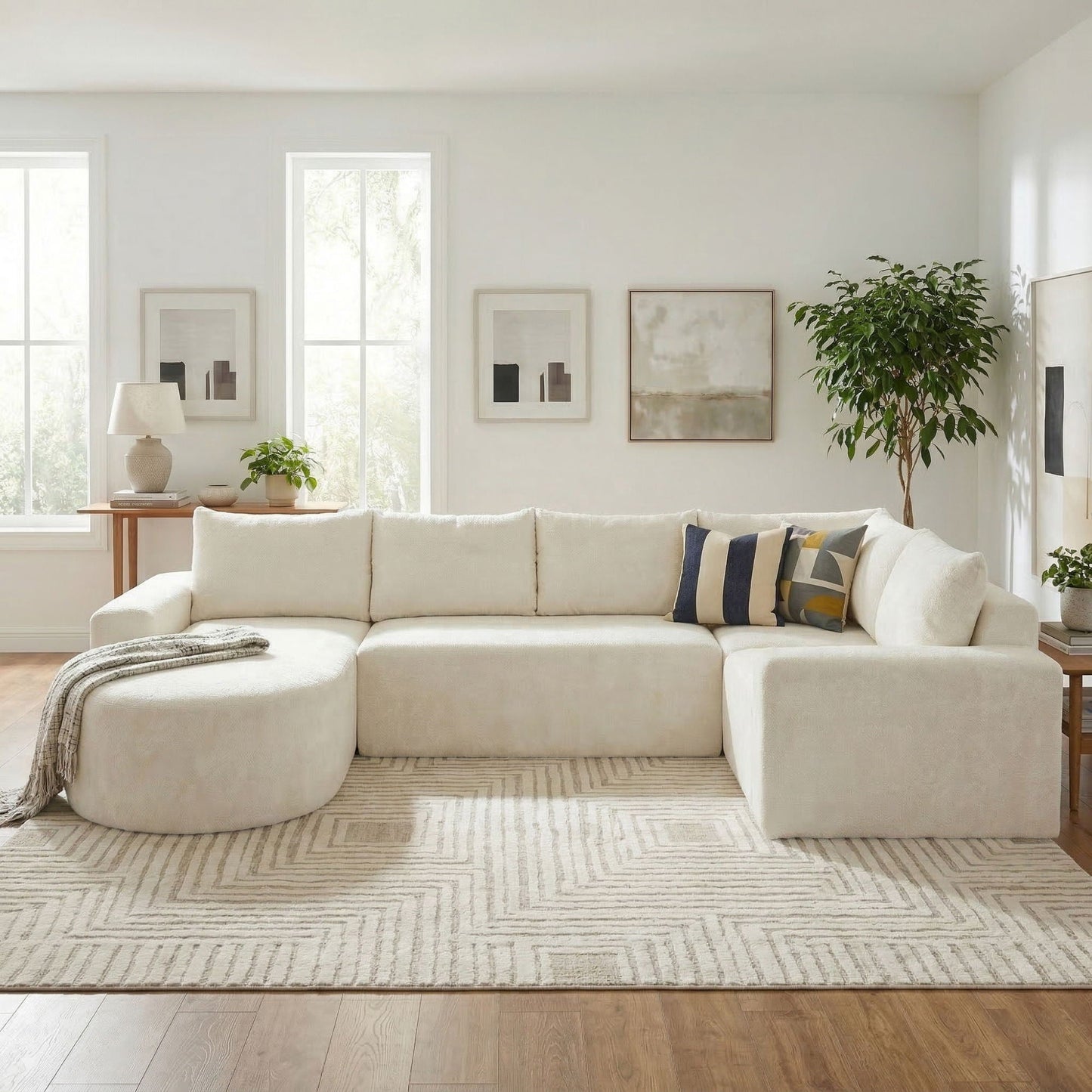 Modular Cloud Sectional Sofa Set in cream upholstery, U-shaped deep-seat sofa by HouseOfZazla on Tampa Home & Garden Store