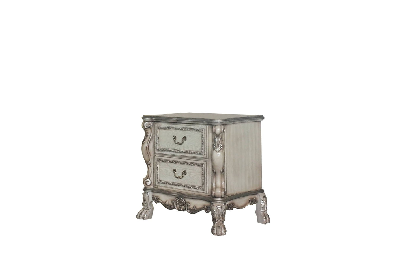 Dresden vintage nightstand by HouseOfZazla, cream accent with ornate carving and claw feet on Tampa Home & Garden Store