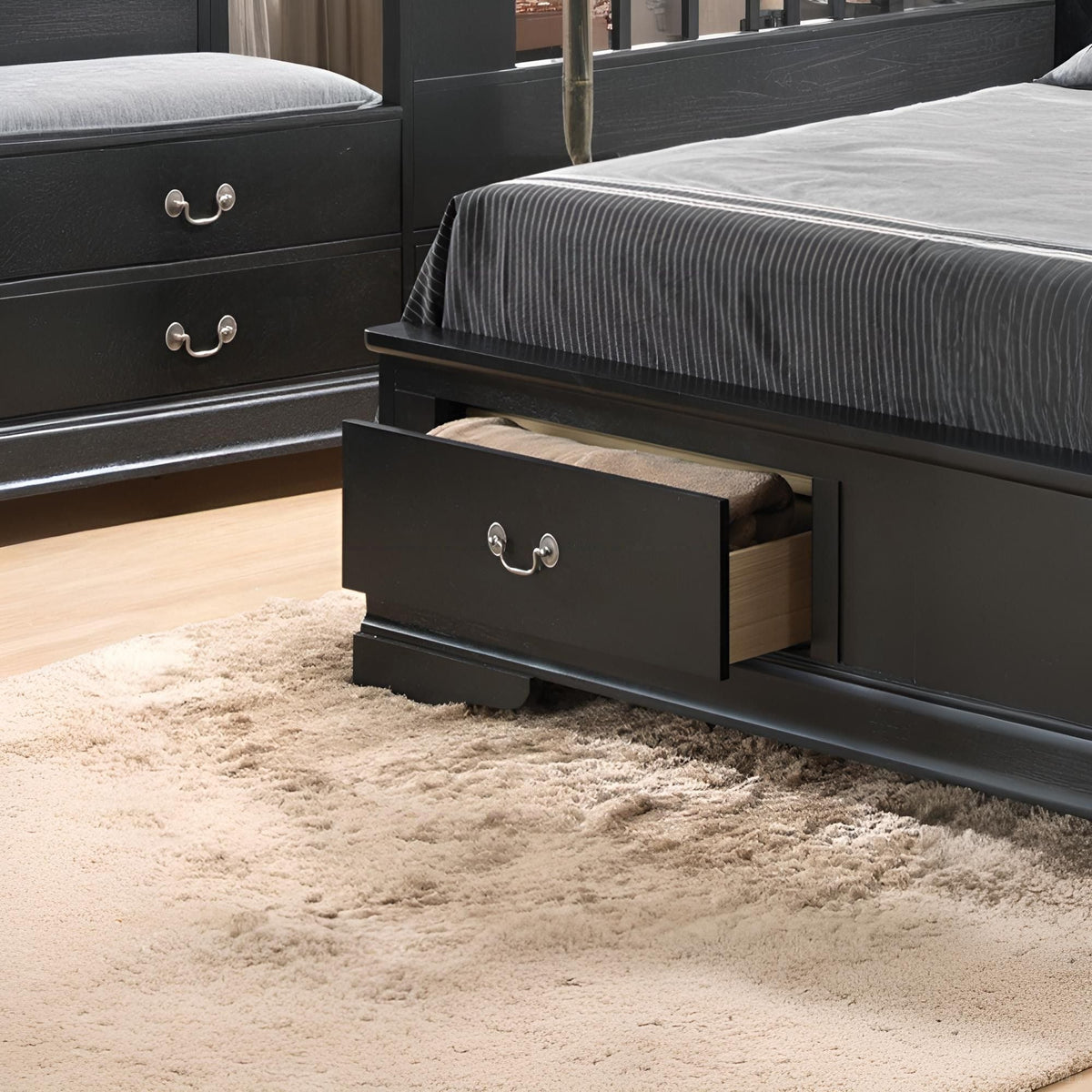 Upholstered panel sleigh bed black with built-in storage drawers HouseOfZazla on Tampa Home & Garden Store