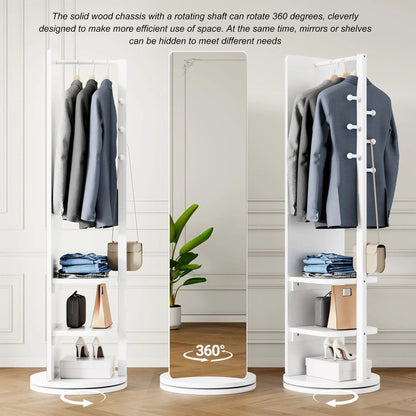 3 In 1 Multifunctional Clothing Mirror, white storage mirror with 360° rotating stands on Tampa Home & Garden Store
