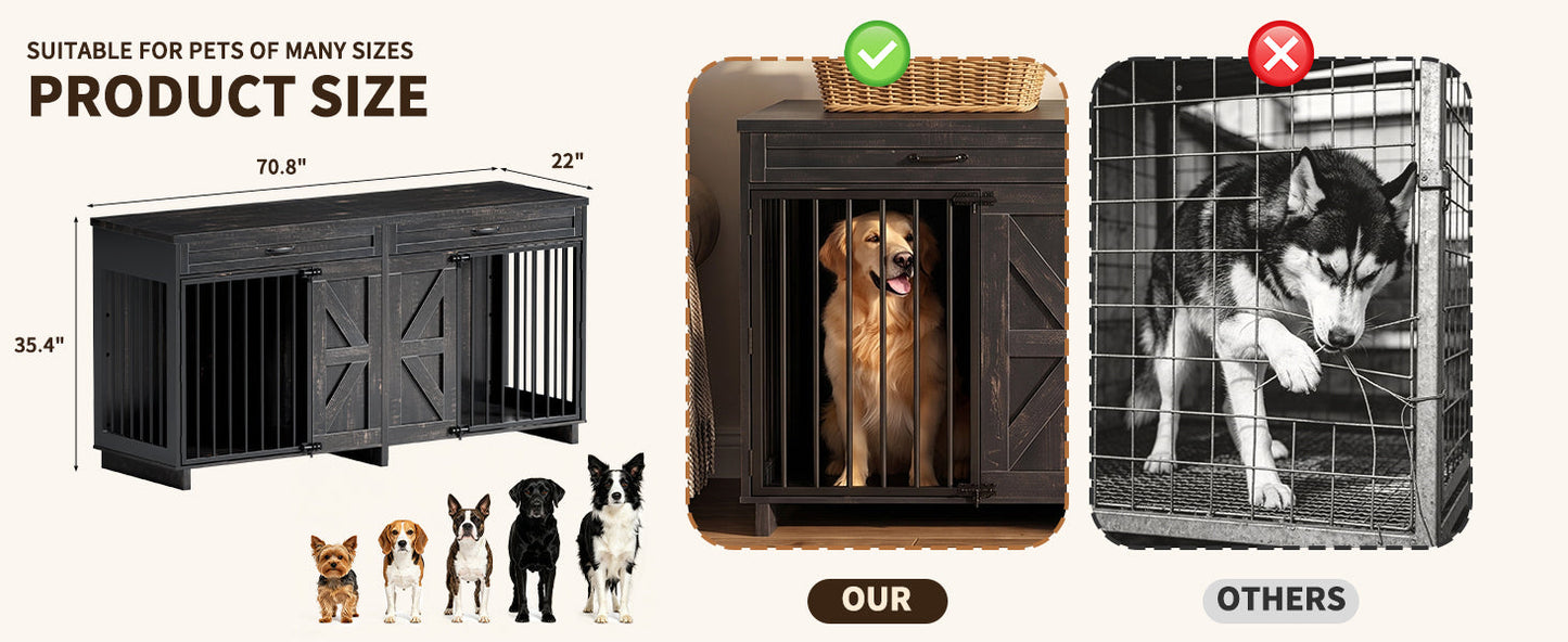 Dog Crate Furniture TV Stand by HouseOfZazla in dark wood with dual barn-door panels on Tampa Home & Garden Store