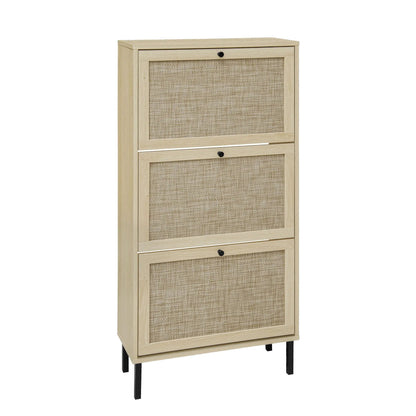Rattan 3 Door Shoe Rack Cabinet for Entryway