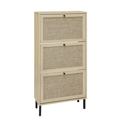 Modern Rattan 3-Door Shoe Cabinet, wood frame with woven cane panels by HouseOfZazla on Tampa Home & Garden Store