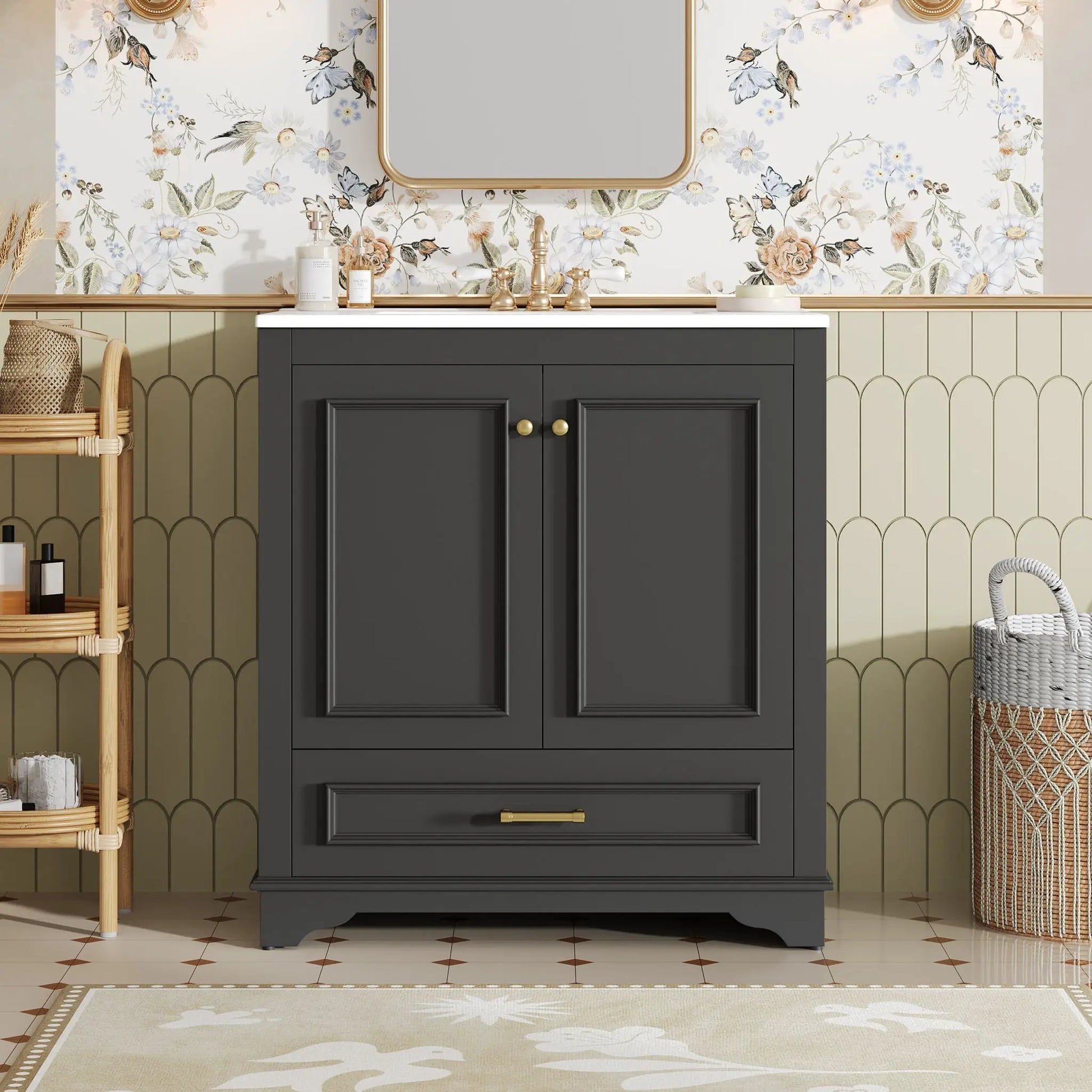 Bathroom vanity with sink, charcoal cabinet, 2 soft-closing doors and adjustable shelf on Tampa Home & Garden Store