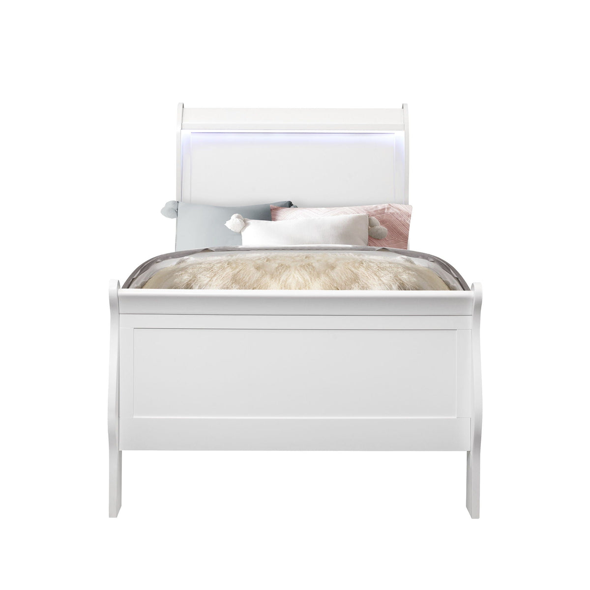 Charlston Bed With LED white sleigh bed by HouseOfZazla with LED-lit headboard on Tampa Home & Garden Store