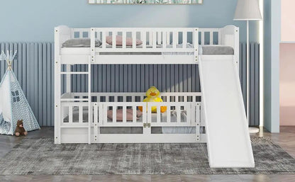 Low Bunk Bed With Slide Fence and Ladder