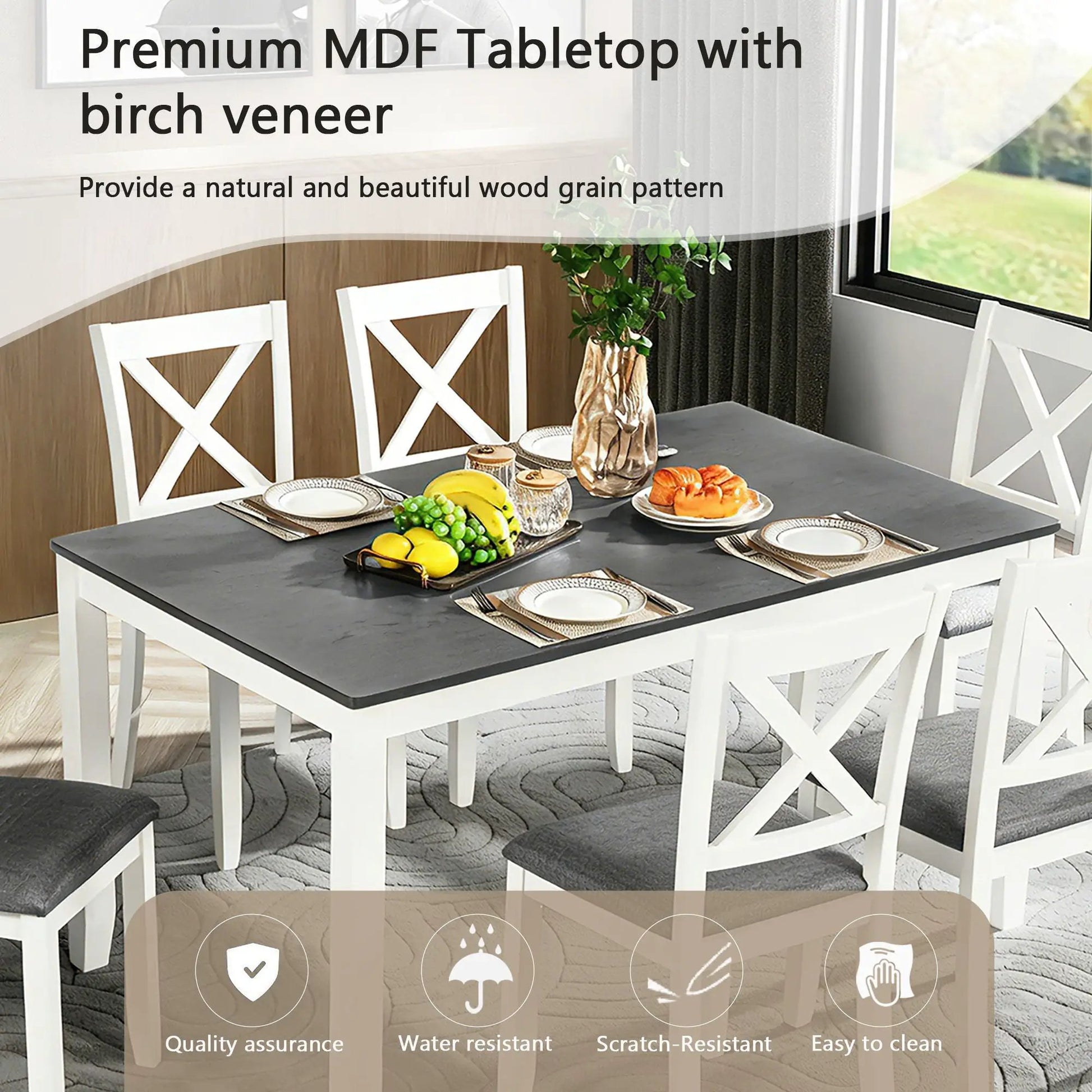Kitchen Dining Set by Unique Piece Furniture, 6-piece with gray top table and white chairs on Tampa Home & Garden Store