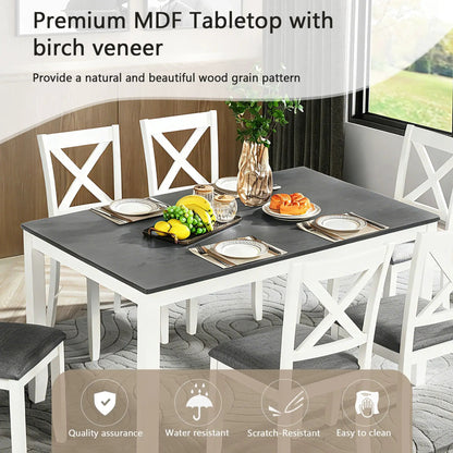 Kitchen Dining Set by Unique Piece Furniture, 6-piece with gray top table and white chairs on Tampa Home & Garden Store