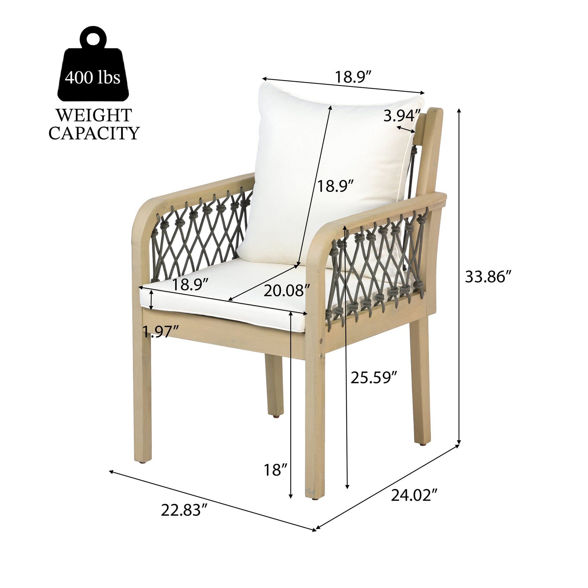 7-Piece Outdoor Acacia Wood Dining Set chair with beige cushion and woven sides HouseOfZazla on Tampa Home & Garden Store