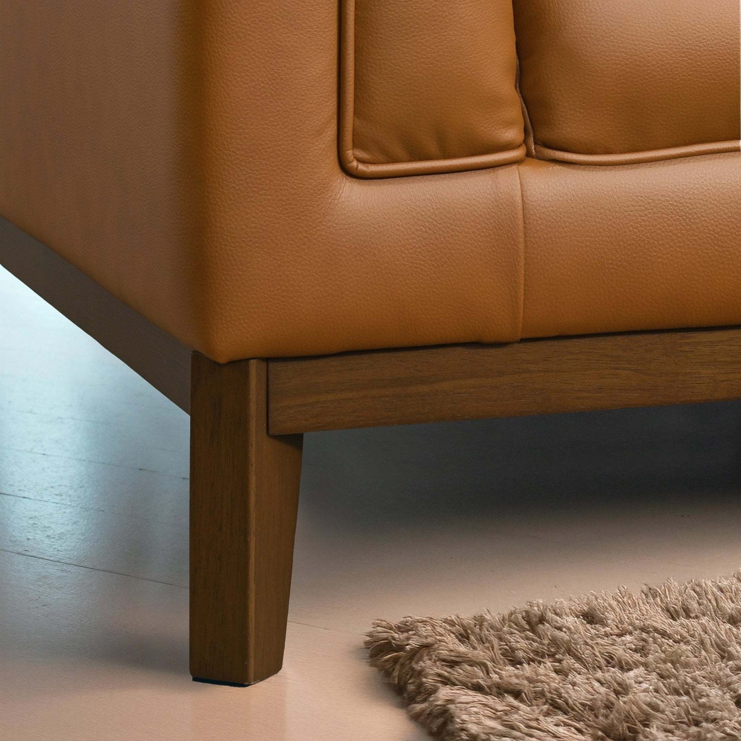 Melissa Mid-Century Cognac Vegan Leather Modern Sofa with solid wood legs on Tampa Home & Garden Store