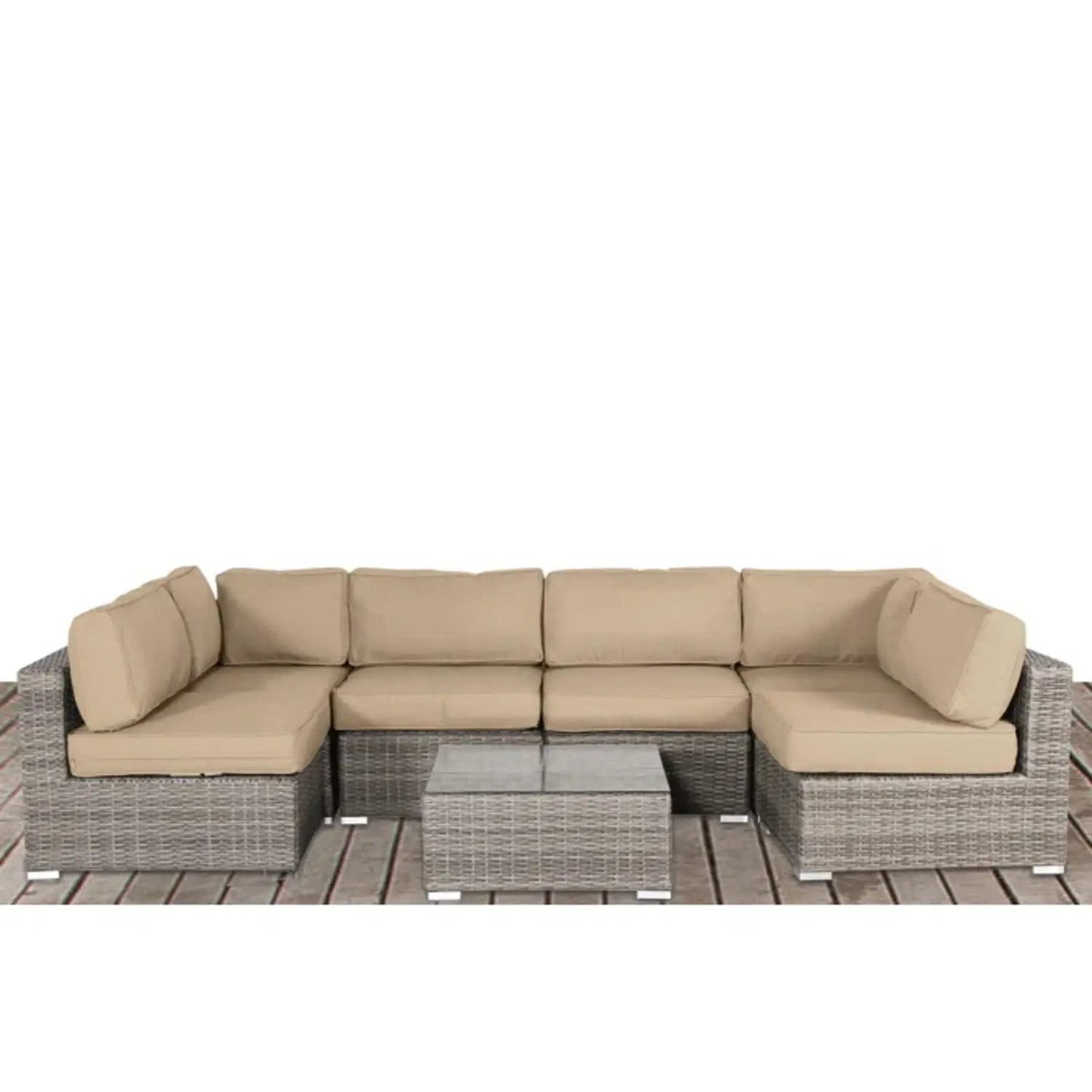 4-Piece Outdoor Seating Set with beige cushions on handcrafted wicker by Unique Piece Furniture on Tampa Home & Garden Store