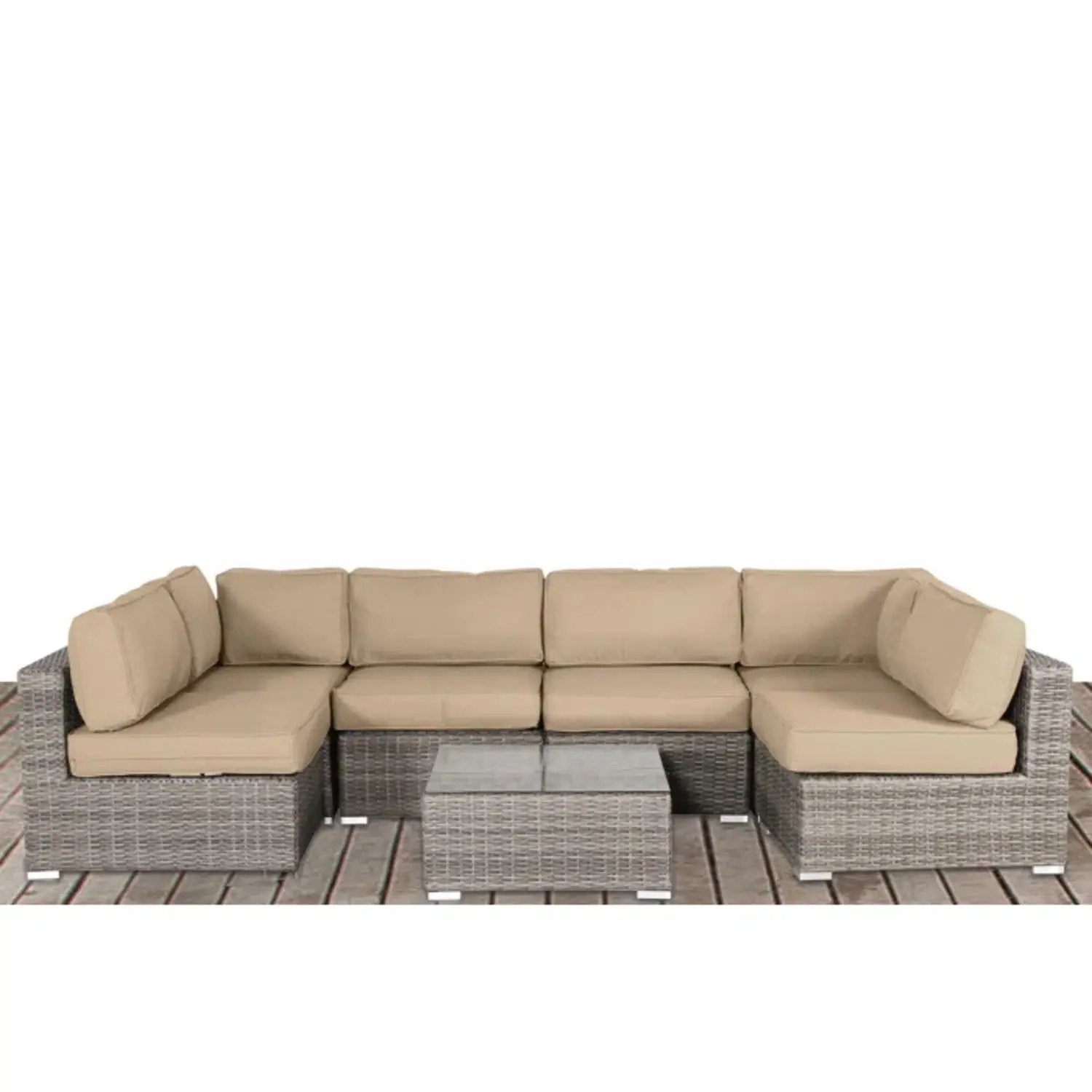 4-Piece Outdoor Seating Set with beige cushions on handcrafted wicker by Unique Piece Furniture on Tampa Home & Garden Store