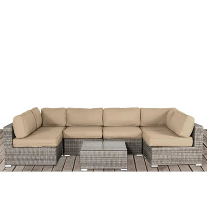 4-Piece Outdoor Seating Set with beige cushions on handcrafted wicker by Unique Piece Furniture on Tampa Home & Garden Store