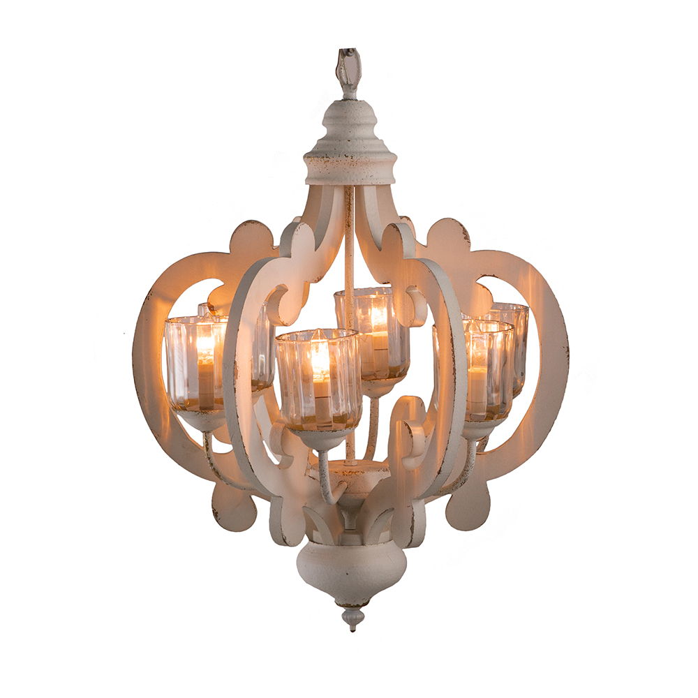 Farmhouse Chandelier With 6 Light Wood Pendant