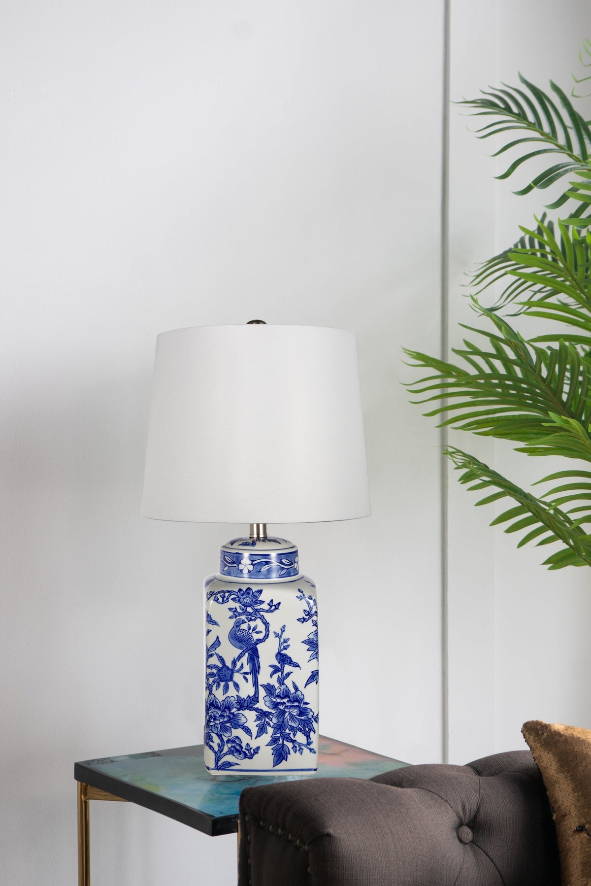 13x25 blue and white ceramic vase lamp with white shade by HouseOfZazla on Tampa Home & Garden Store